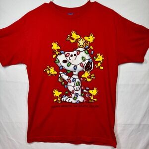 Peanuts Snoopy Christmas T-Shirt Holiday‎ Woodstock Red Mens Sz Medium